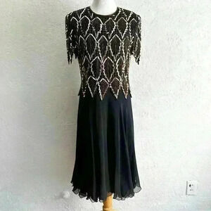 Vintage Laurence Kazar silk beaded sequin‎ party dress size medium